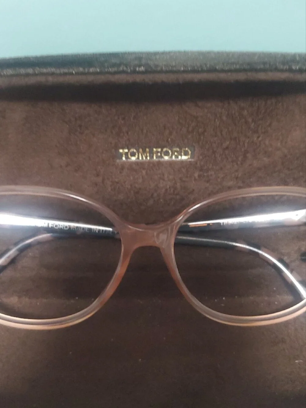 Tom Ford Women's Translucent PeachTone/Tortoise Rectangle Glasses